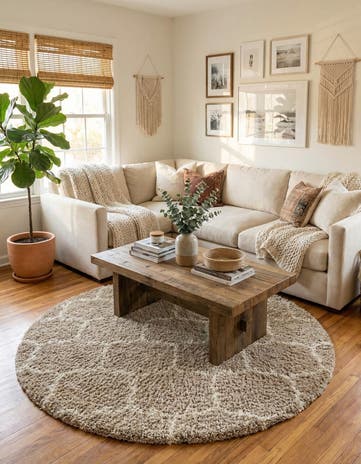 Light Brown Lattice Shag Round Rug