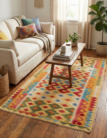 3' 7 x 6' 6 Hand Woven Kilim Maymana Wool Rug