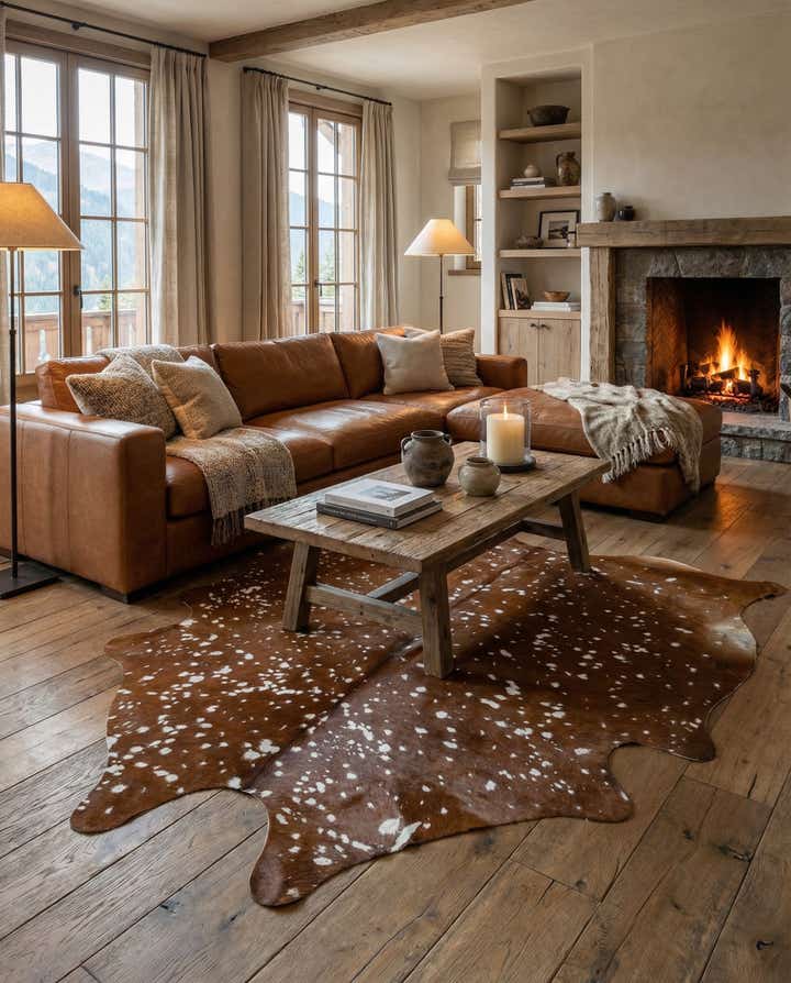 6' 5 x 7' 9 Cowhide Leather Freeform Rug