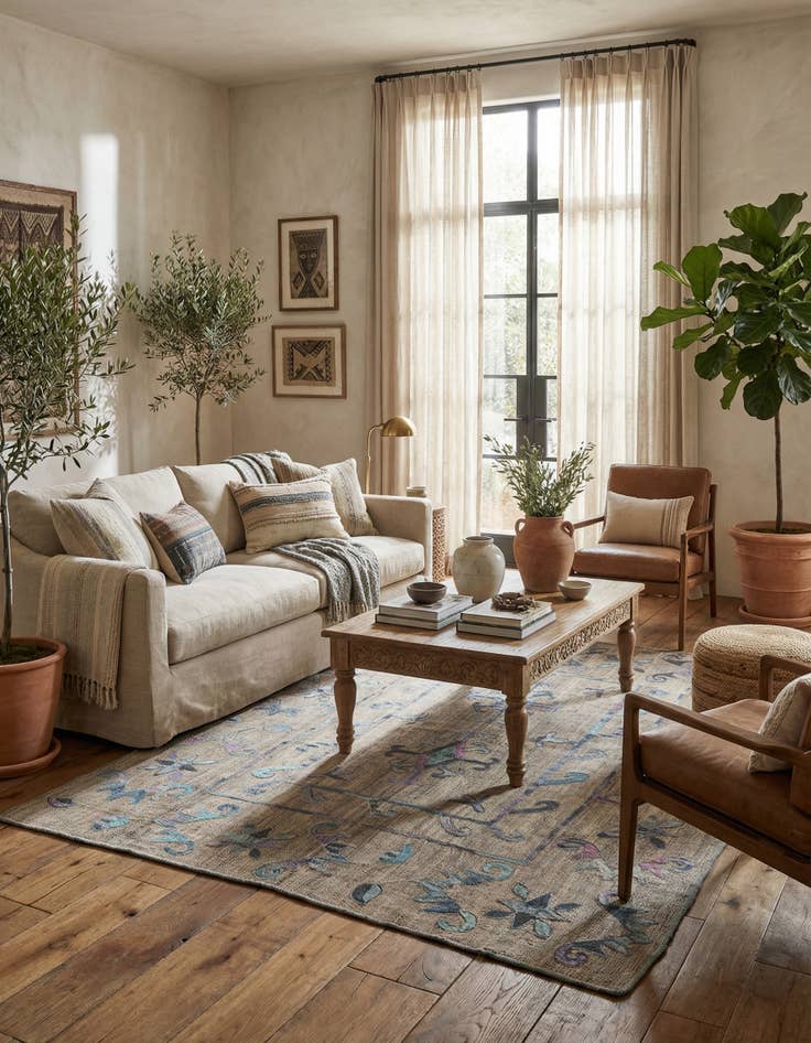 Detail image of 5' 2 x 6' 5  Hand Woven Kilim Suzani Wool Square Rug