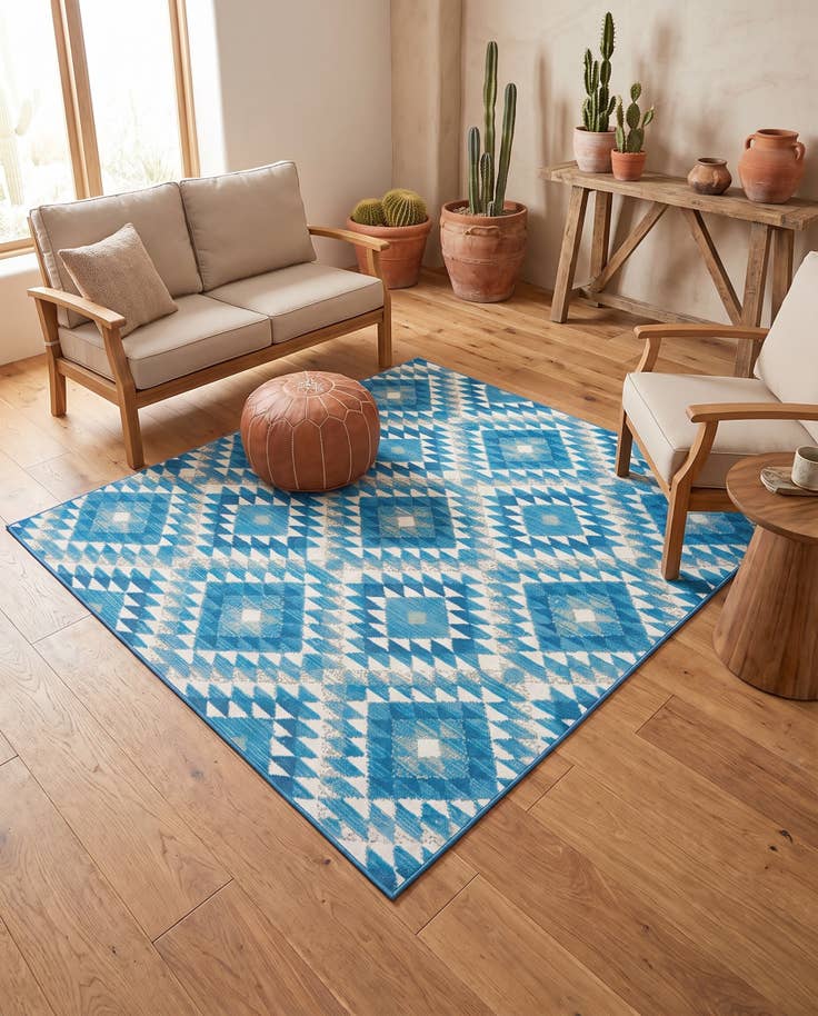 Vue détaillée : 185cm x 185cm Facile à nettoyer Southwestern Tapis Intérieur / Extérieur Carré