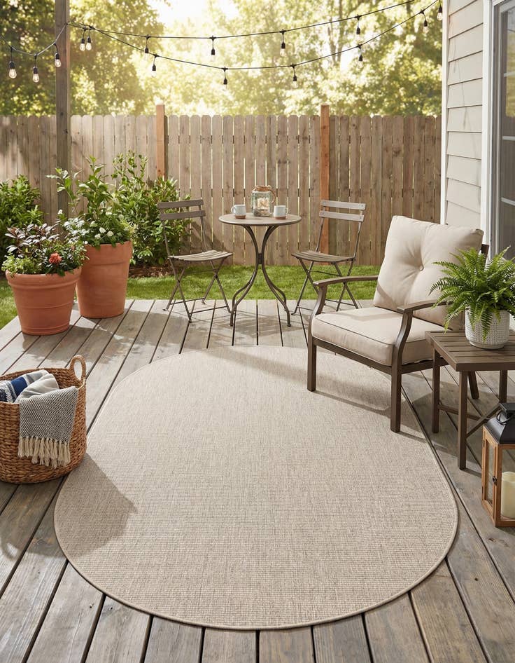 Detail image of  5' 3 x 8'  Washable Solid Indoor / Outdoor Oval Rug