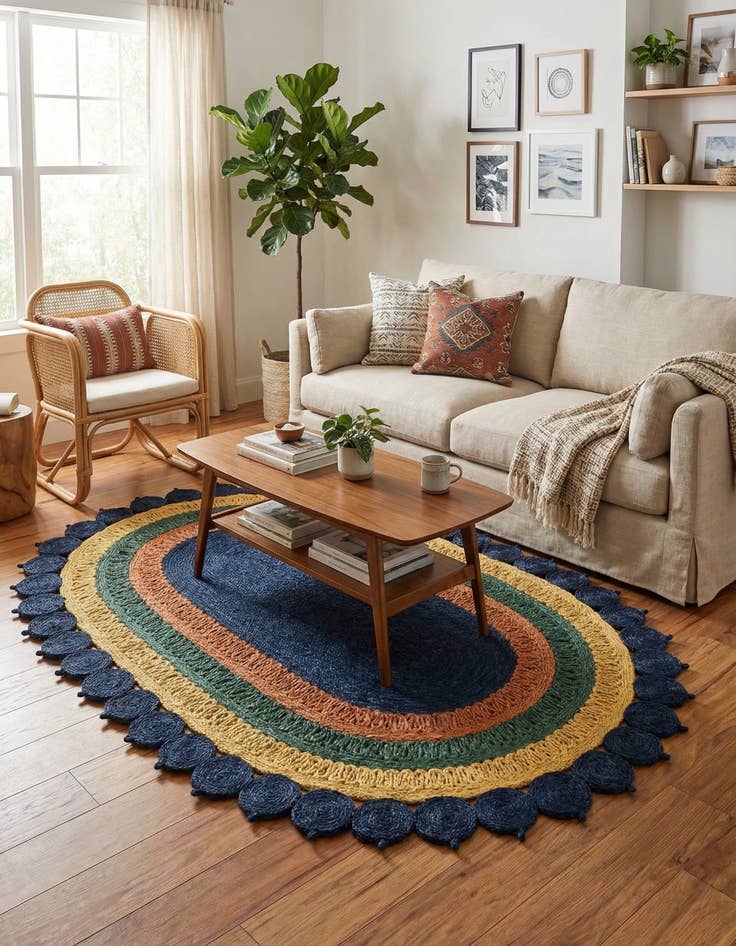 Detail image of 5' 1 x 8'  Hand Braided Jute Oval Rug