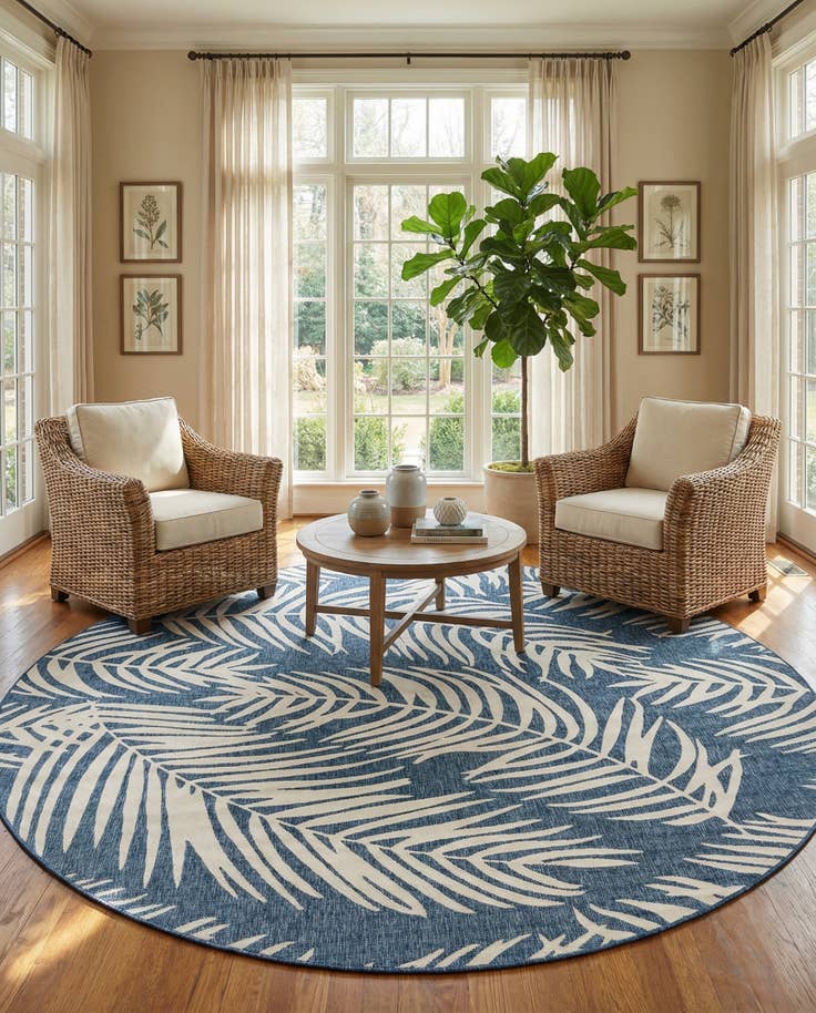 Detail image of 13' x 13' Easy-Clean Botanical Indoor / Outdoor Round Rug