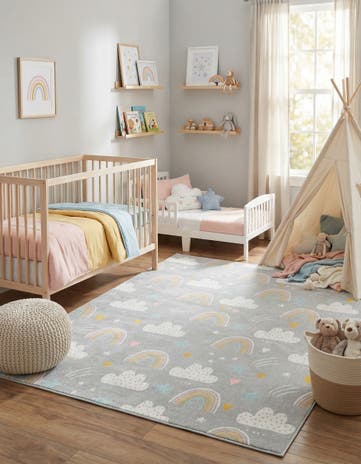 7' 10 x 10' Clouds and Rainbows Whimsy Kids Rug