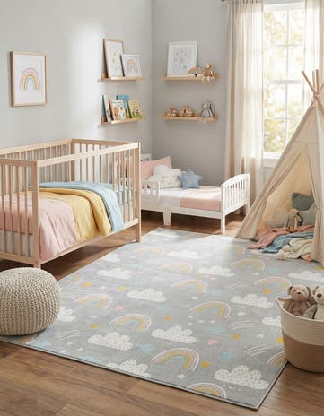 7' 10 x 10' Clouds and Rainbows Whimsy Kids Rug