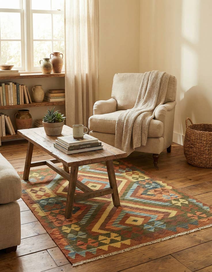 Detail image of 3' 2 x 4'  Hand Woven Kilim Maymana Wool Rug