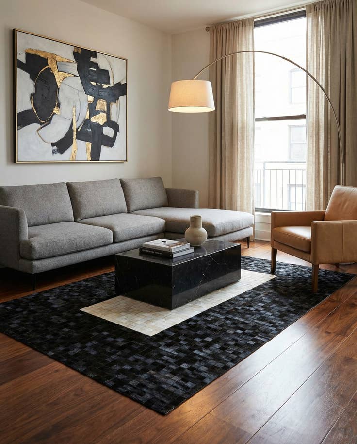 Detail image of 5' 2 x 8' 1 Cowhide Stocks Rug