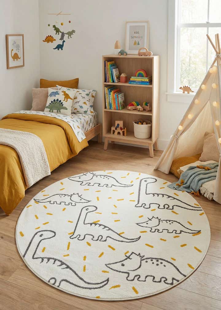 6' 1 x 6' 1 Dinosaur Whimsy Kids Round Rug