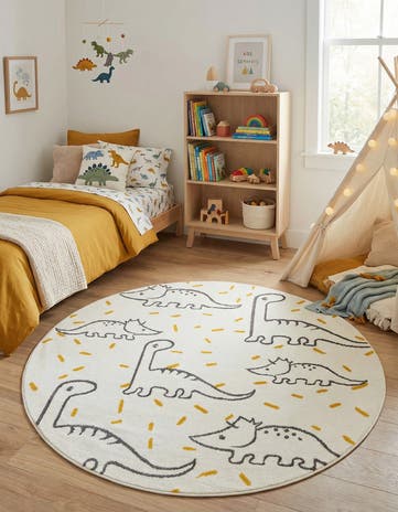 6' 1 x 6' 1 Dinosaur Whimsy Kids Round Rug