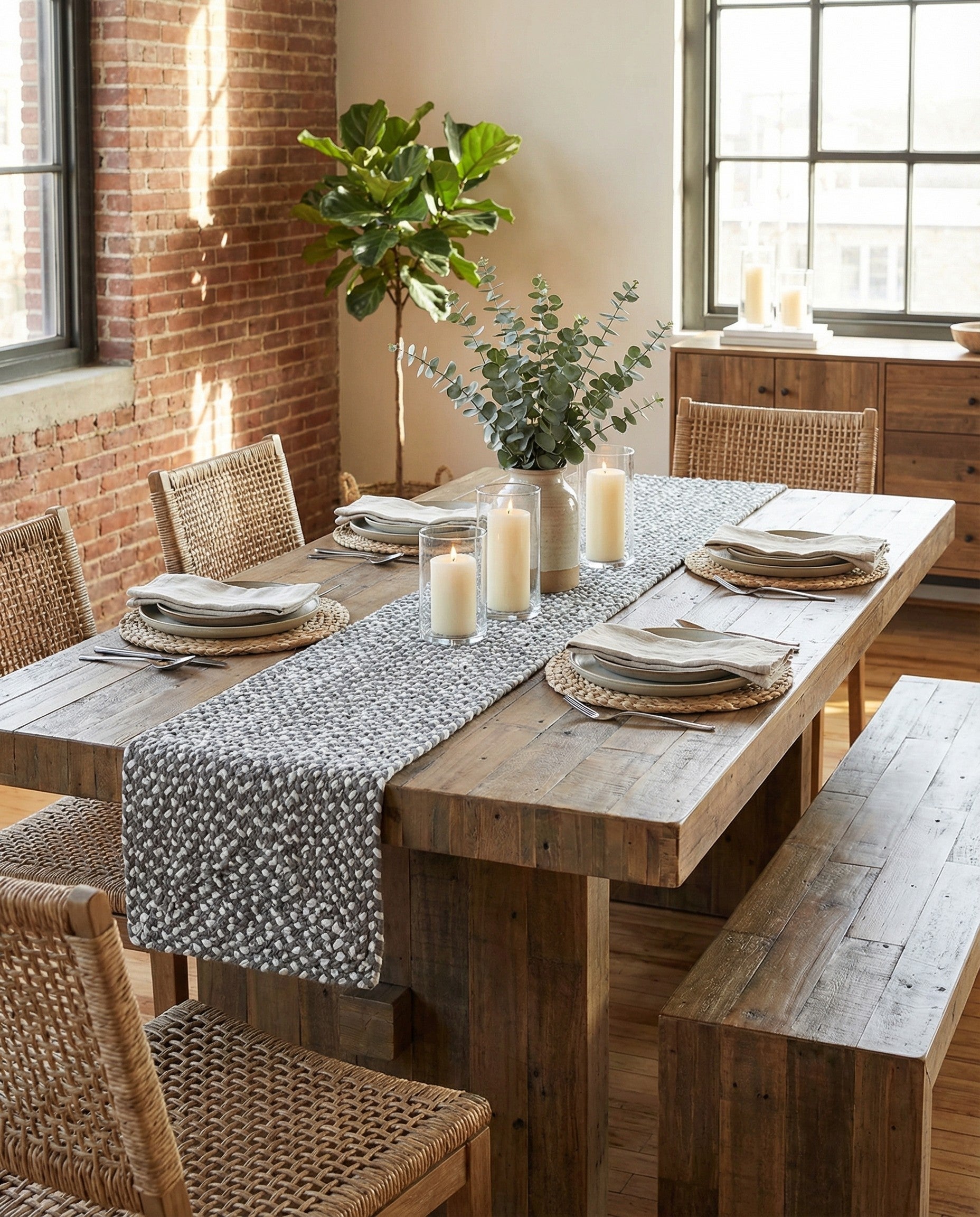  1' 2 x 10'  Hand Braided Chindi Table Runner Rug