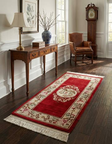 2' 3 x 4' 9 Hand Knotted Carved Pekin Wool Runner Rug