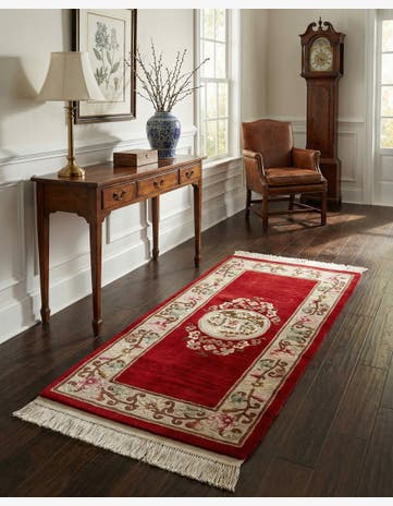 2' 3 x 4' 9 Hand Knotted Carved Pekin Wool Runner Rug