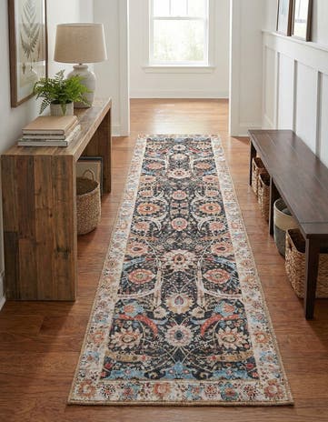 Black Washable Timeless Runner Rug