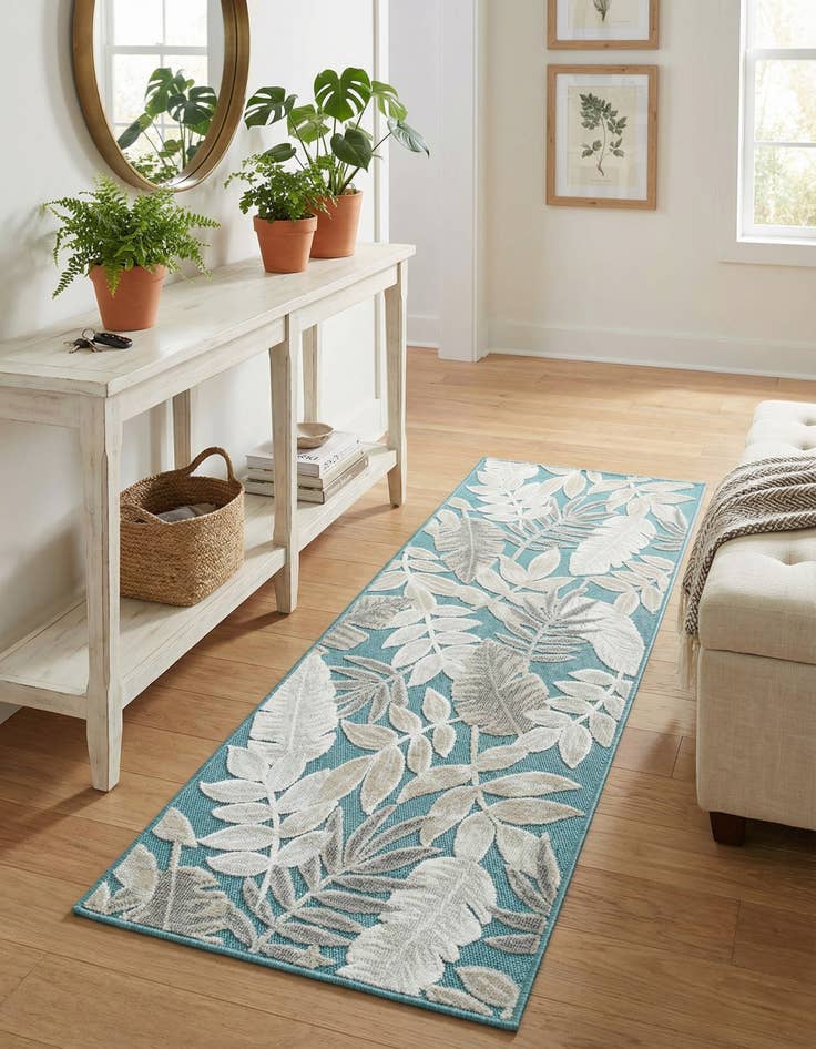 Detail image of 2' 2 x 6'  Washable Botanical Indoor / Outdoor Runner Rug