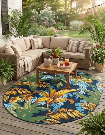 7' 10 x 10' Easy-Clean Botanical Indoor / Outdoor Oval Rug