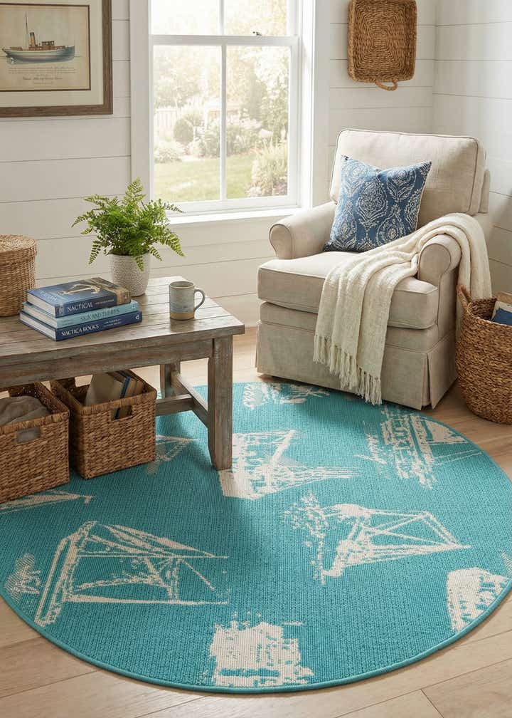 4' x 4' Easy-Clean Coastal Indoor / Outdoor Round Rug