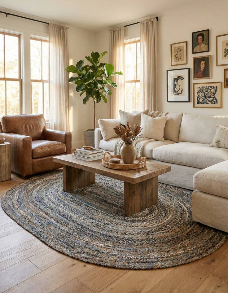 Detail image of 8' x 10'  Hand Braided Chindi Oval Rug