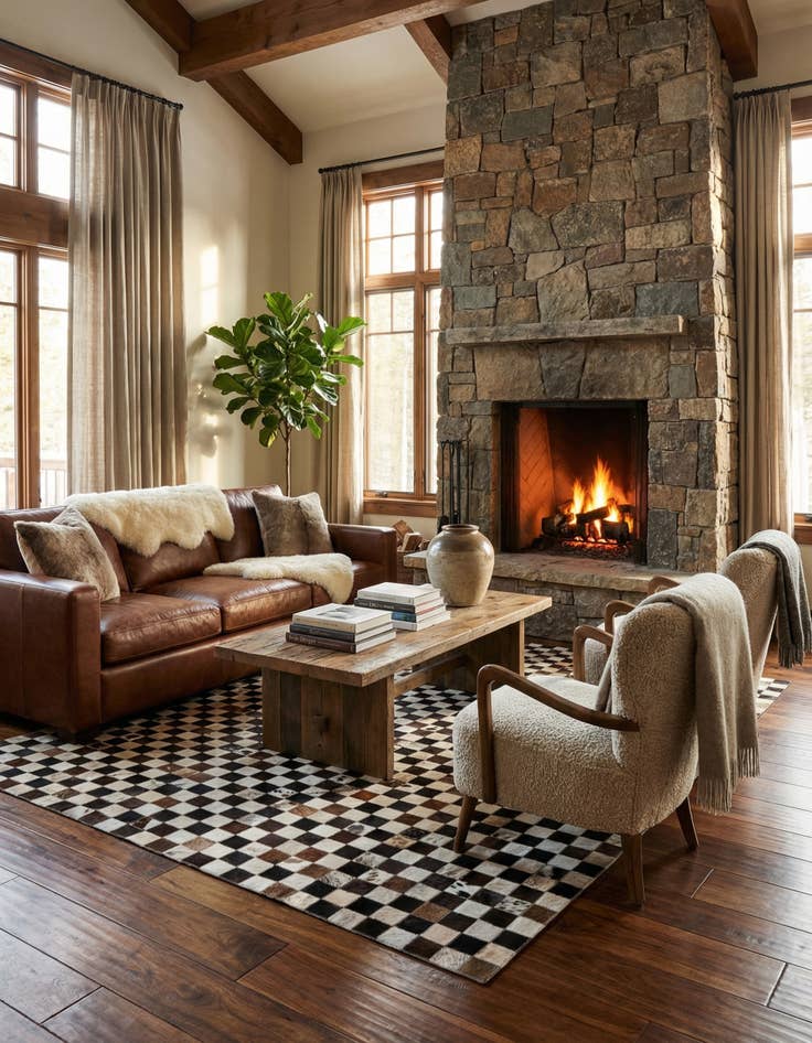 Detail image of  5' 1 x 8' 2 Cowhide Leather Rug