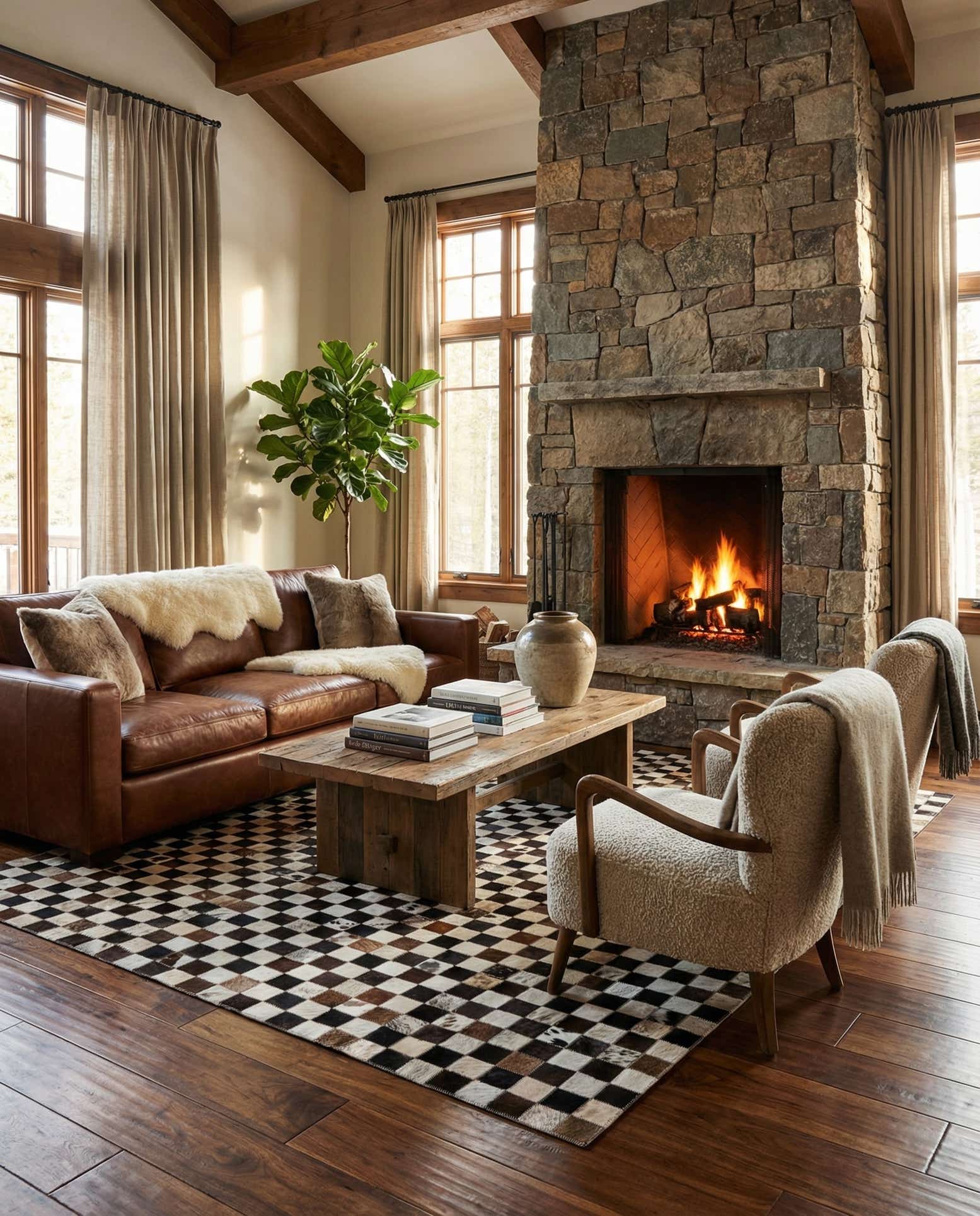 5' 1 x 8' 2 Cowhide Leather Rug