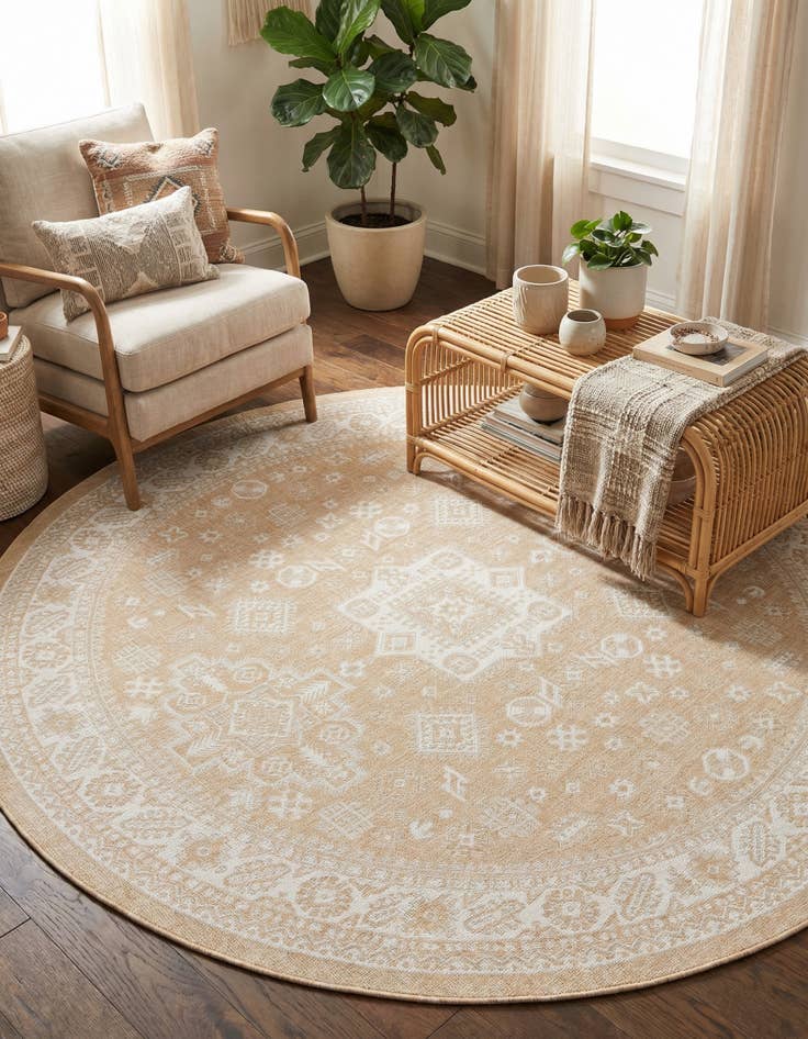 Detail image of 10' x 10'  Washable Aztec Indoor / Outdoor Round Rug