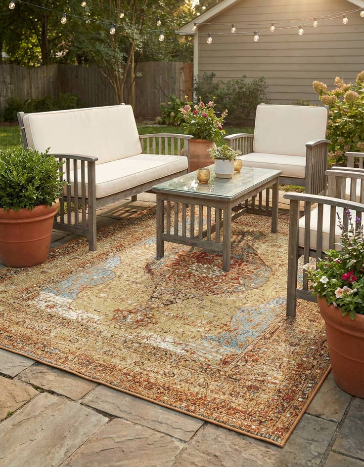 Detail image of 5' 3 x 7'  Washable Traditional Indoor / Outdoor Rug