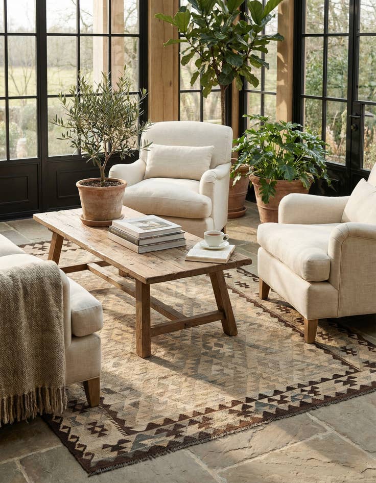 Detail image of 6' 6 x 9' 4 Hand Woven Kilim Maymana Wool Rug