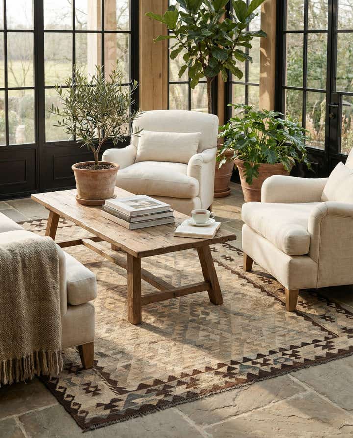 6' 6 x 9' 4 Hand Woven Kilim Maymana Wool Rug