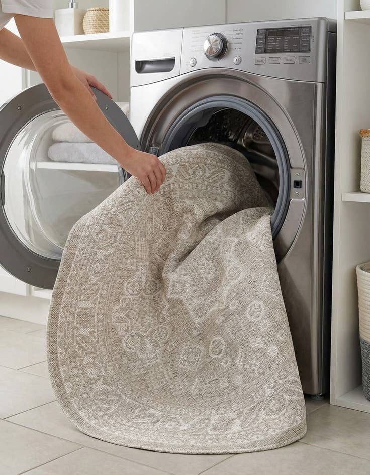 Detail image of 5' 3 x 5' 3  Washable Aztec Indoor / Outdoor Round Rug