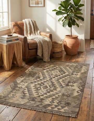2' 9 x 4' 2 Hand Woven Kilim Maymana Wool Rug