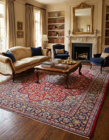 9' 8 x 13' 3 Hand Knotted Isfahan Persian Wool Rug