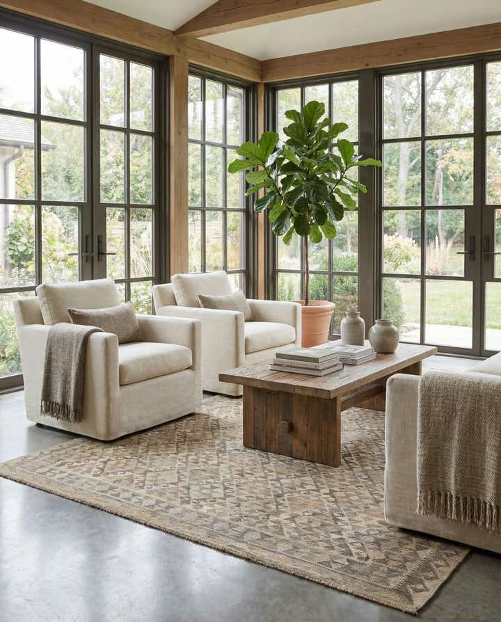 6' 8 x 9' 8 Hand Woven Kilim Maymana Wool Rug