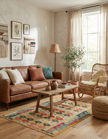 3' 5 x 6' 5 Hand Woven Kilim Maymana Wool Rug