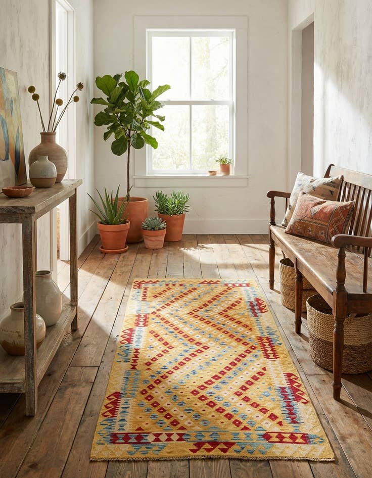 Detail image of 3' 4 x 6' 8  Hand Woven Kilim Maymana Wool Runner Rug