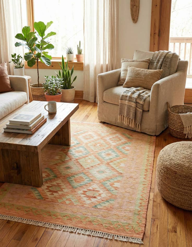 Detail image of 2' 7 x 4'  Hand Woven Kilim Waziri Wool Rug