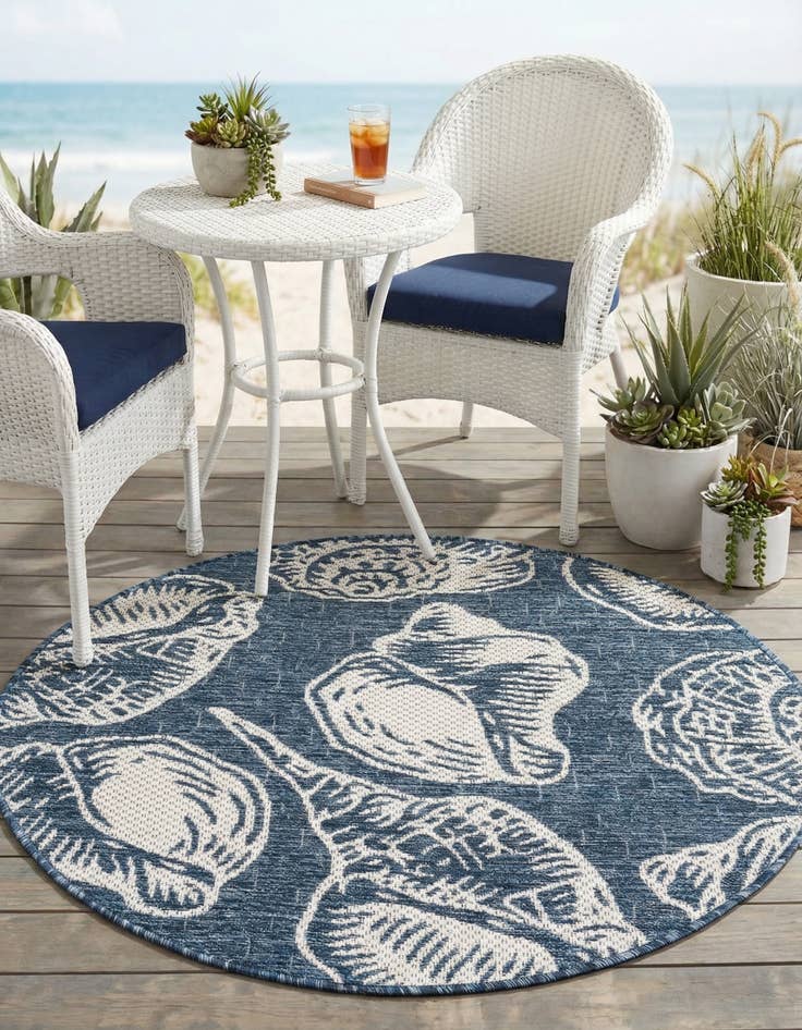 Detail image of 3' x 3'  Washable Coastal Indoor / Outdoor Round Rug