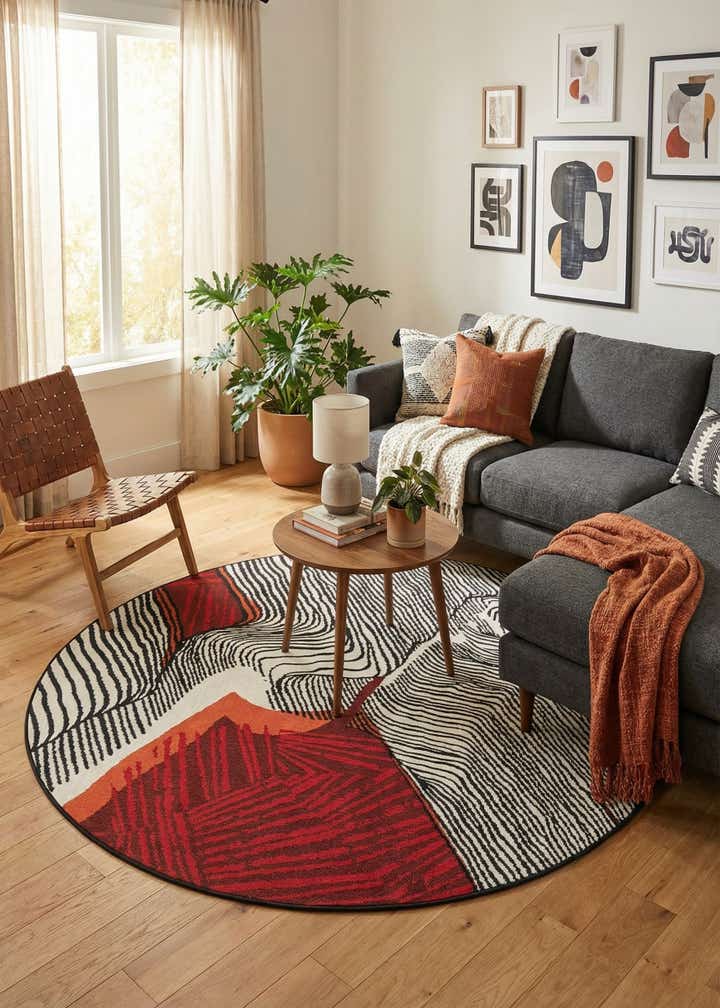 5' x 5' Easy-Clean Modern Indoor / Outdoor Round Rug