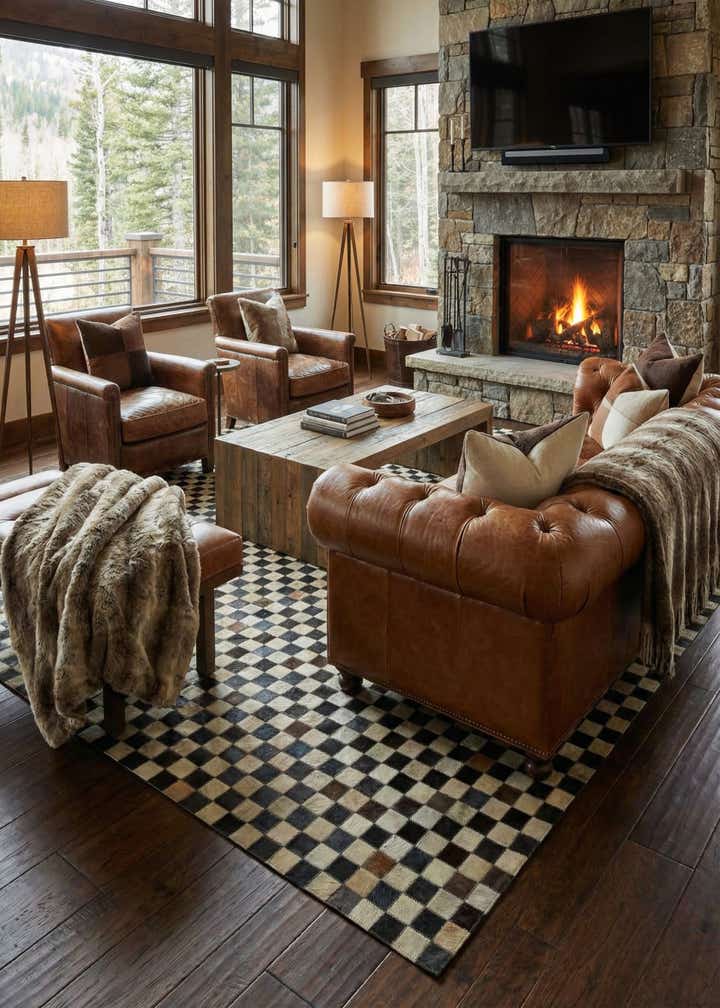 5' 3 x 7' 5 Cowhide Leather Rug