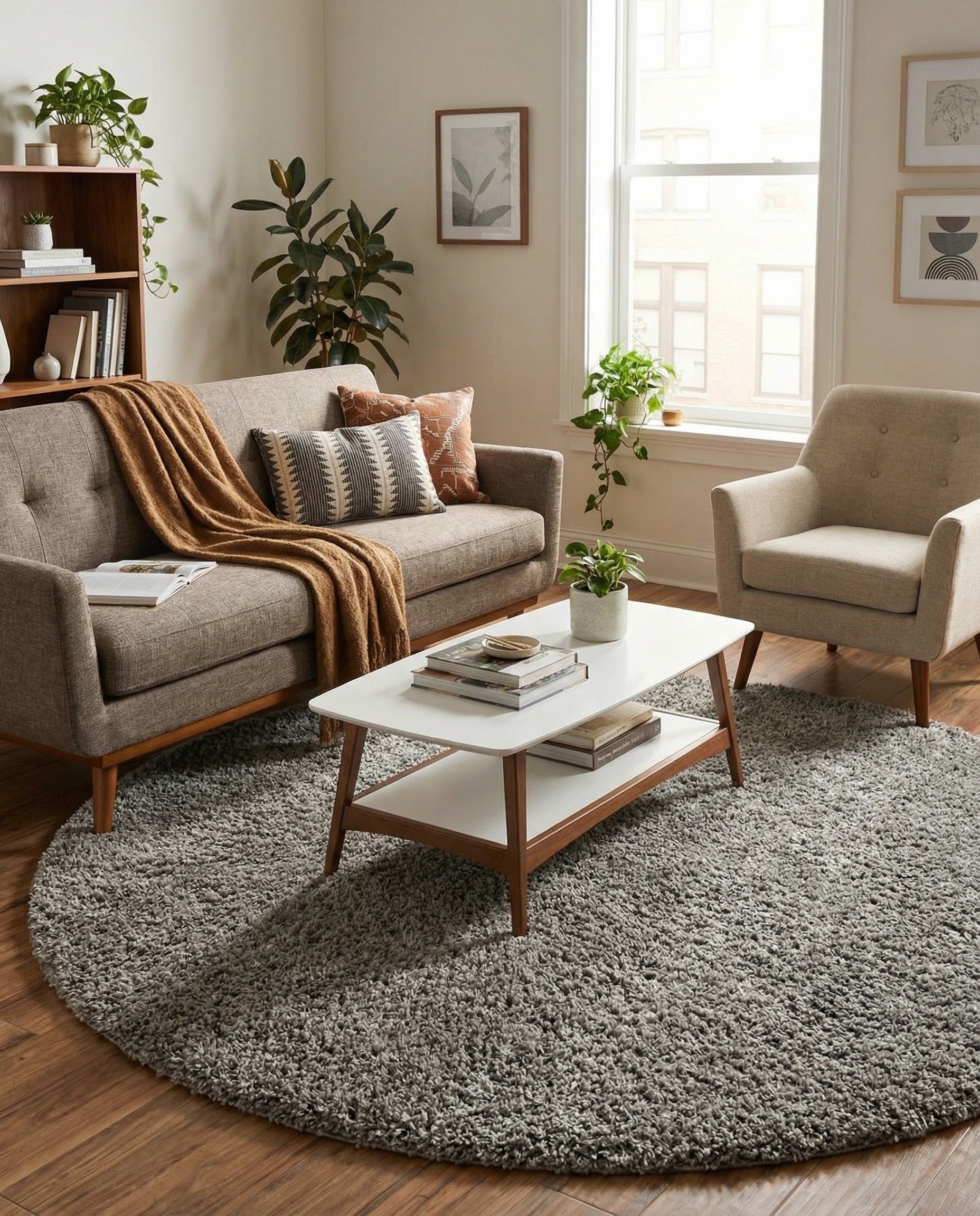  6' x 6' Solid Shag Round Rug