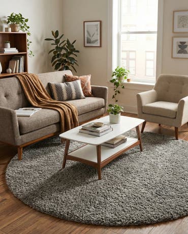  6' x 6' Solid Shag Round Rug