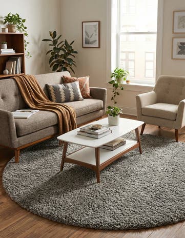 6' x 6' Solid Shag Round Rug