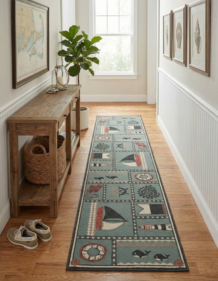 Detail image of 2' 7 x 12'  Washable Coastal Indoor / Outdoor Runner Rug