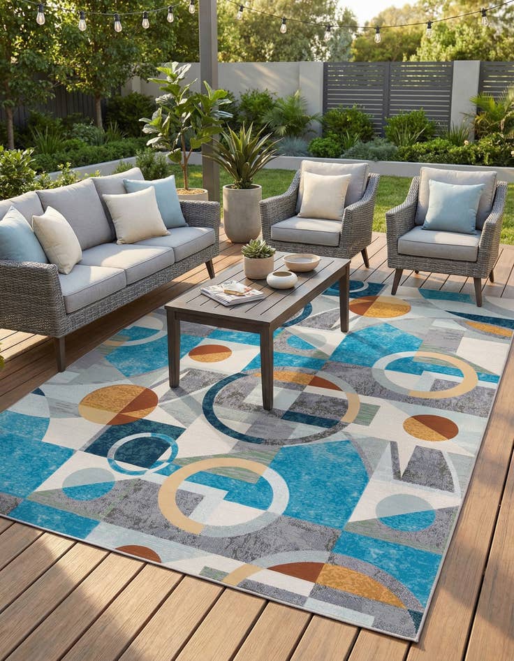 Detail image of 9' x 12'  Washable Modern Indoor / Outdoor Rug
