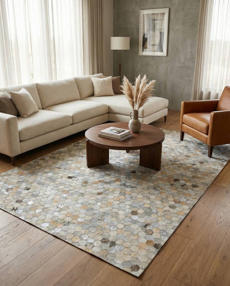 Detail image of 5' x 7' 10 Cowhide Leather Rug