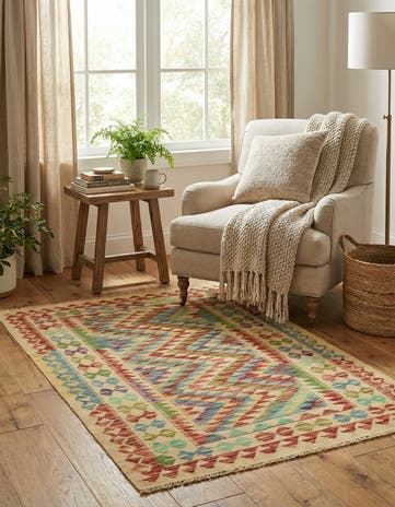3' 2 x 5' 1 Hand Woven Kilim Maymana Wool Rug