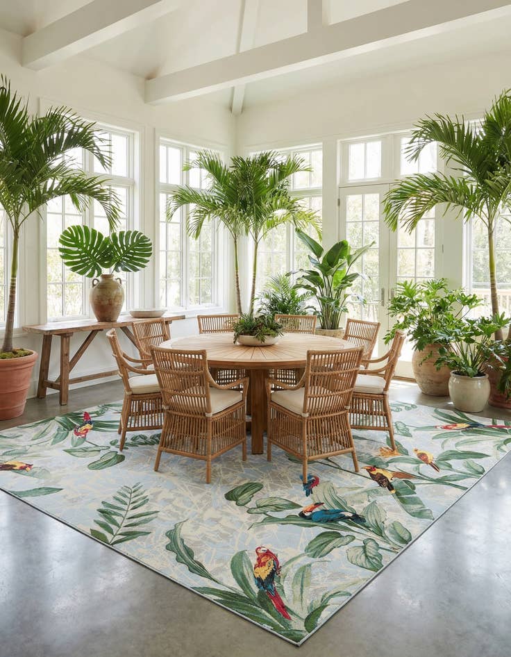 Detail image of  12' x 12'  Washable Botanical Indoor / Outdoor Square Rug