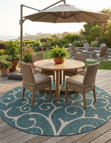 10' 8 x 10' 8 Easy-Clean Botanical Indoor / Outdoor Round Rug