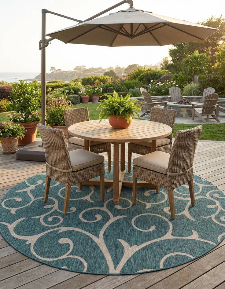 Detail image of  10' 8 x 10' 8  Washable Botanical Indoor / Outdoor Round Rug
