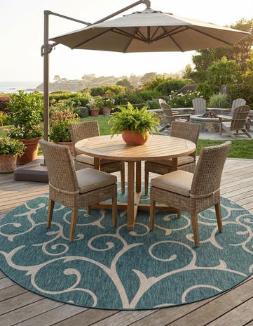 10' 8 x 10' 8 Easy-Clean Botanical Indoor / Outdoor Round Rug