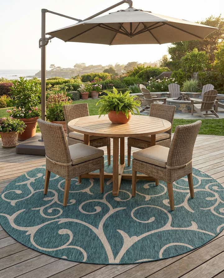 10' 8 x 10' 8 Easy-Clean Botanical Indoor / Outdoor Round Rug